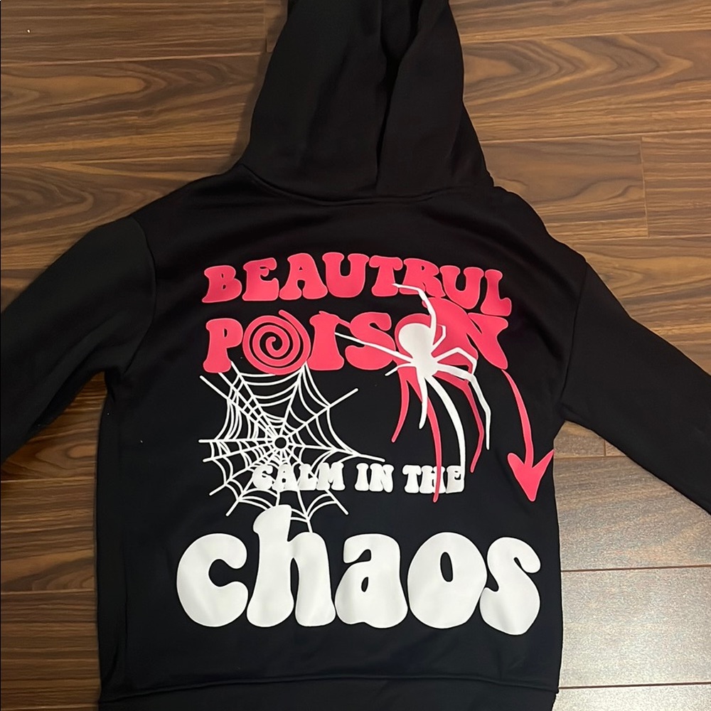 Black Hoodie with Spider Web Design